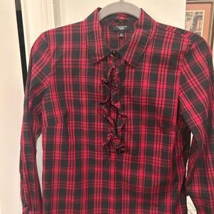 Talbots Red and Black Checkered Top